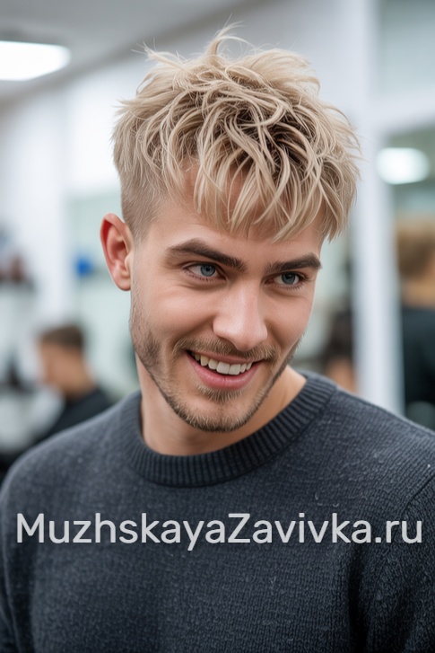 Мужское окрашивание в платиновый блонд на короткой стрижке